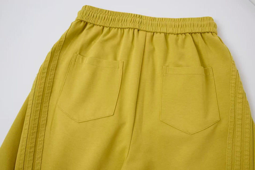 2026 New Arrival Mustard Yellow American‑Style Side‑Striped Casual Pants for Women, Trendy Spliced Draping Wide‑Leg Sweatpants