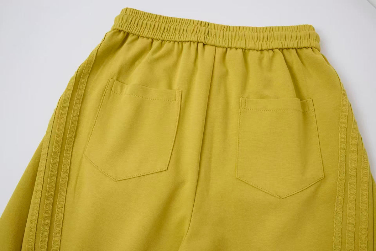 2026 New Arrival Mustard Yellow American‑Style Side‑Striped Casual Pants for Women, Trendy Spliced Draping Wide‑Leg Sweatpants