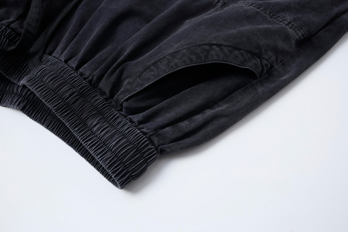 After Dark Women’s Washed Black Cargo Pants – Relaxed Wide-Leg Utility Streetwear Pants with Drawstring Waist