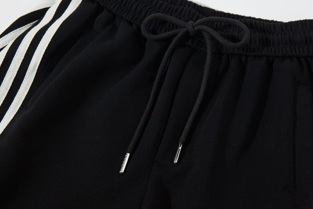 Women’s Retro Black & White Striped Baggy Track Pants with Cinch Hems