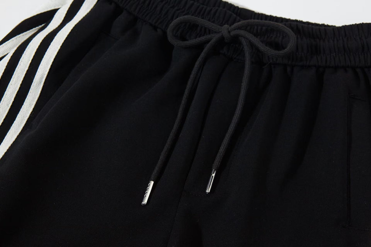 Women’s Retro Black & White Striped Baggy Track Pants with Cinch Hems
