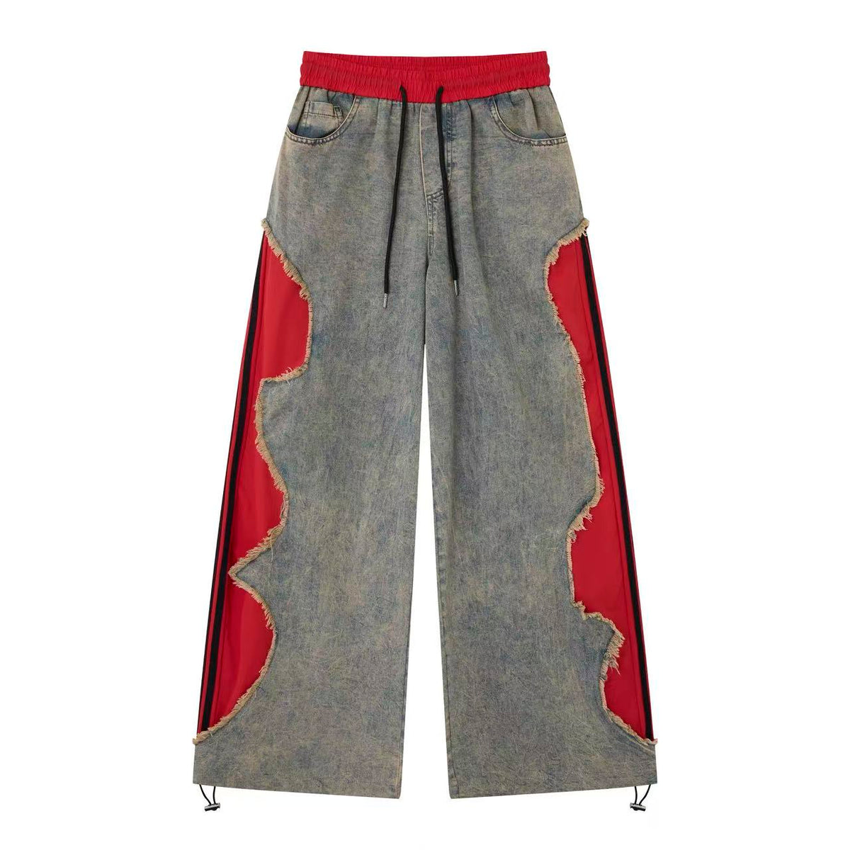 Women’s Vintage Wash Red Contrast Distressed Baggy Wide-Leg Jeans