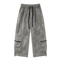 Concrete Rush Women’s Distressed Cargo Pants – Washed Gray Baggy Wide-Leg Utility Pants with Zipper Pockets