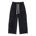 Midnight Rebel Women’s Multi-Pocket Cargo Pants – Washed Black Baggy Wide-Leg Streetwear Pants with Drawstring Waist