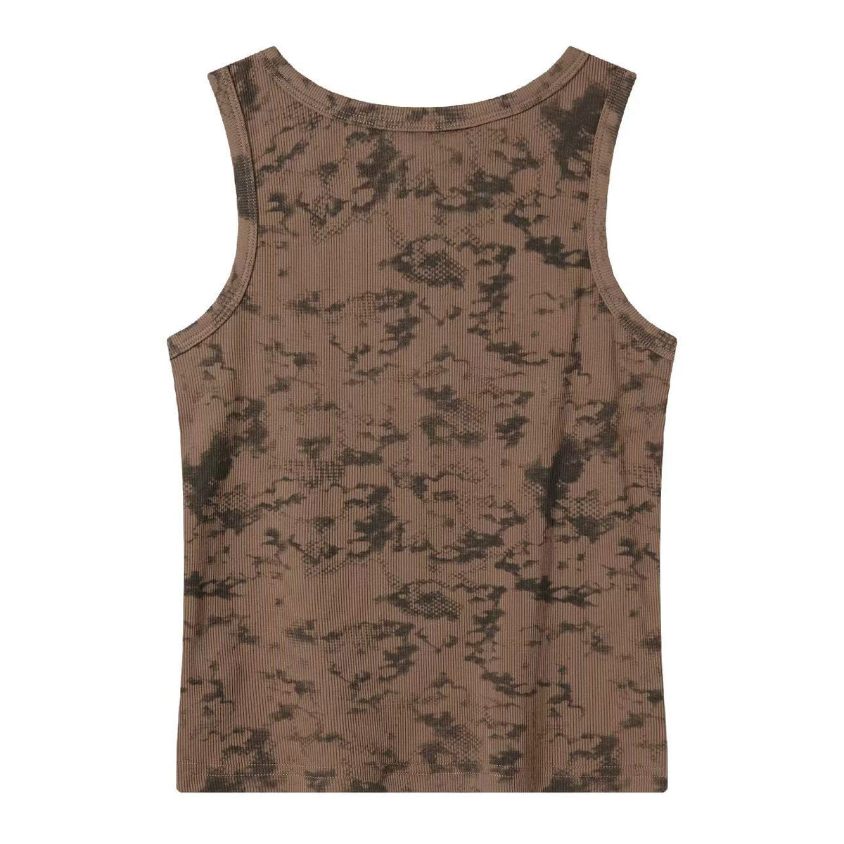 Women’s Brown Washed Ribbed Tank Top – Y2K Vintage Fitted Sleeveless Crew Neck Casual Top