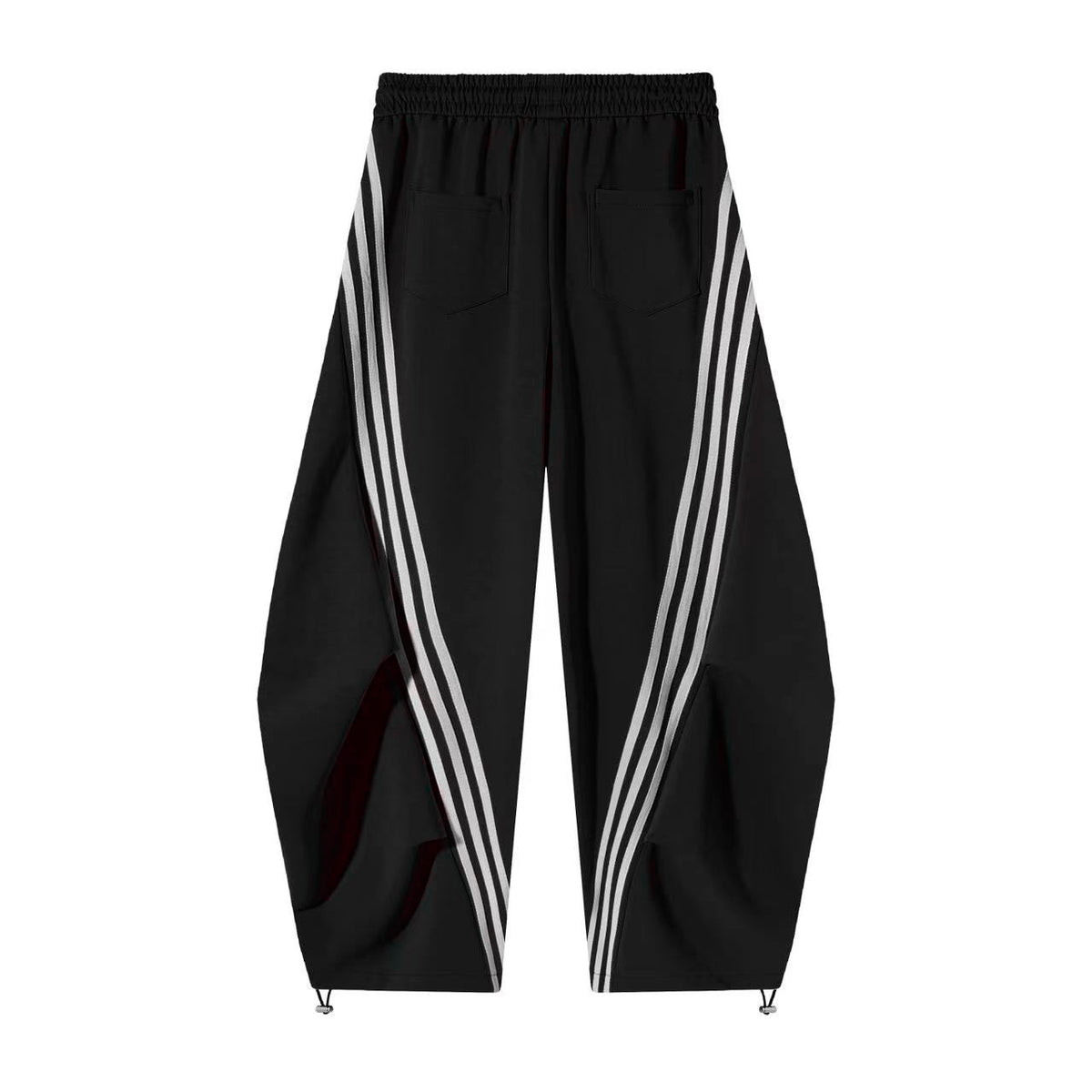 Women’s Retro Black & White Striped Baggy Track Pants with Cinch Hems