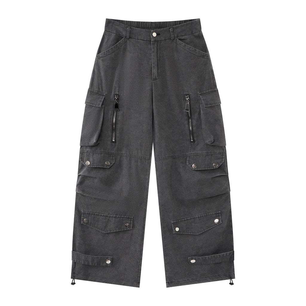 Silver District Women’s Light Gray Cargo Pants – Relaxed Wide-Leg Utility Pants with Zipper and Multi-Pocket Details