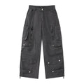 Silver District Women’s Light Gray Cargo Pants – Relaxed Wide-Leg Utility Pants with Zipper and Multi-Pocket Details