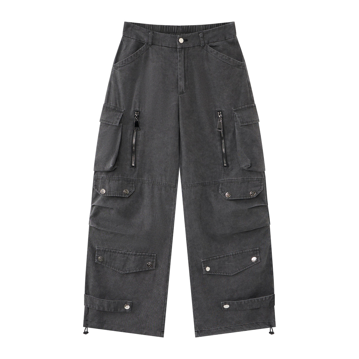 Silver District Women’s Light Gray Cargo Pants – Relaxed Wide-Leg Utility Pants with Zipper and Multi-Pocket Details