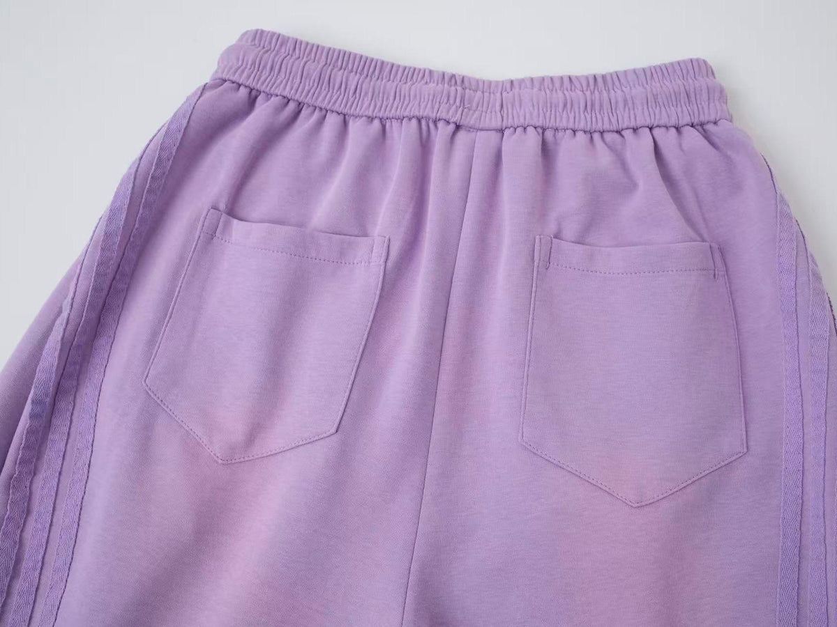 2026 New Arrival Light Purple American Side-Striped Casual Pants for Women, Trendy Brand Spliced Draping Wide‑Leg Sweatpants