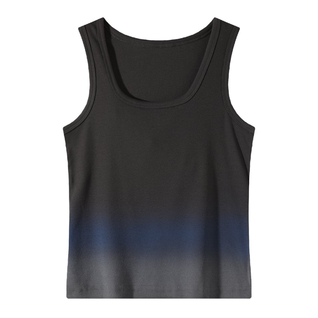 Women’s Sunset Ombre Ribbed Crop Tank Top – Blush Pink & Gray