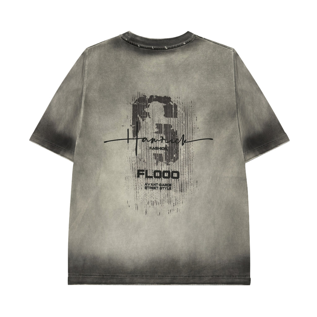 Women’s Vintage Washed Gray Graphic T-Shirt, Oversized Distressed Number Print Crew Neck Short Sleeve Tee, Y2K Grunge Streetwear Casual Summer Top
