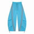 Women’s Blue & Gray Triple-Stripe Oversized Wide-Leg Track Pants with Drawstring Waist and Pockets