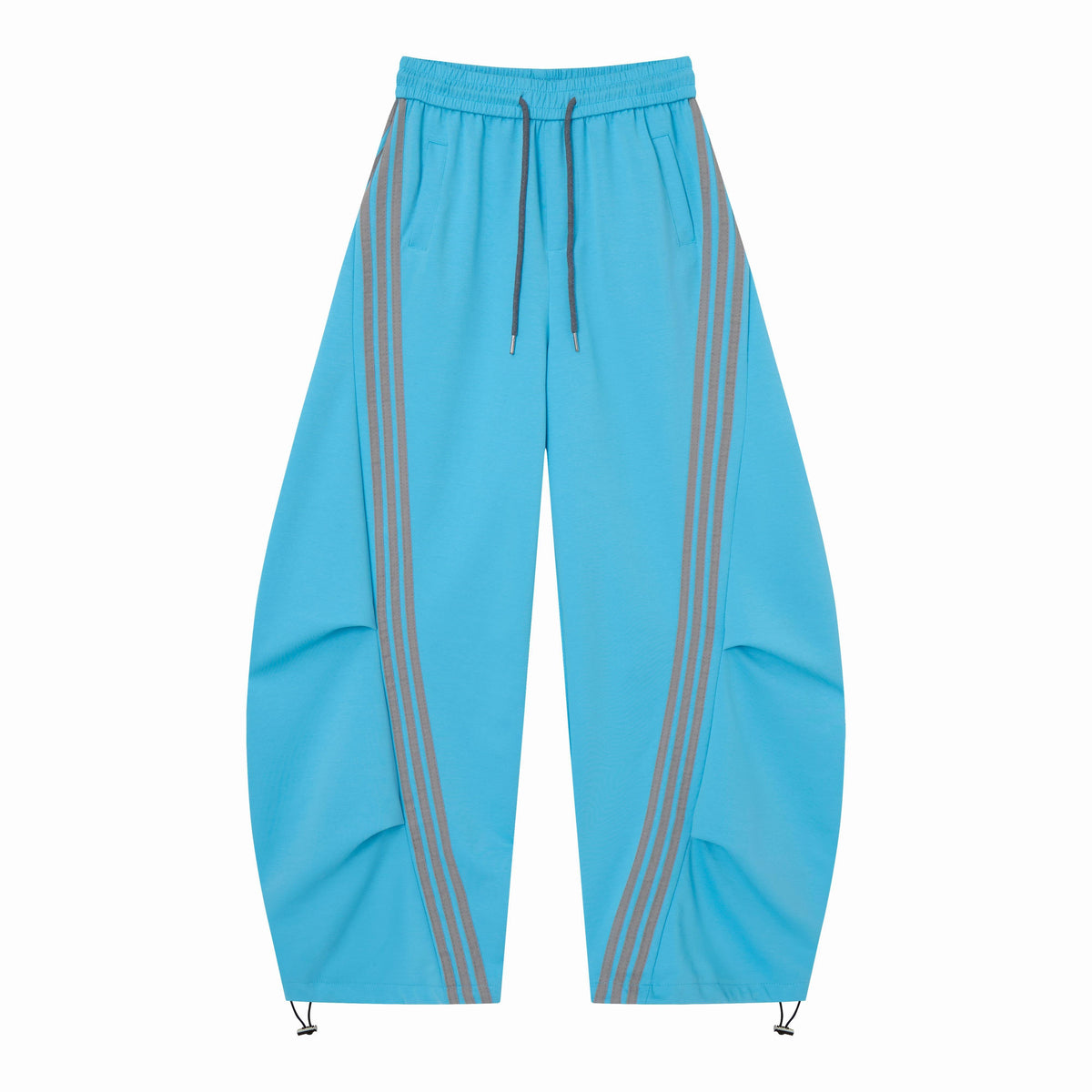 Women’s Blue & Gray Triple-Stripe Oversized Wide-Leg Track Pants with Drawstring Waist and Pockets