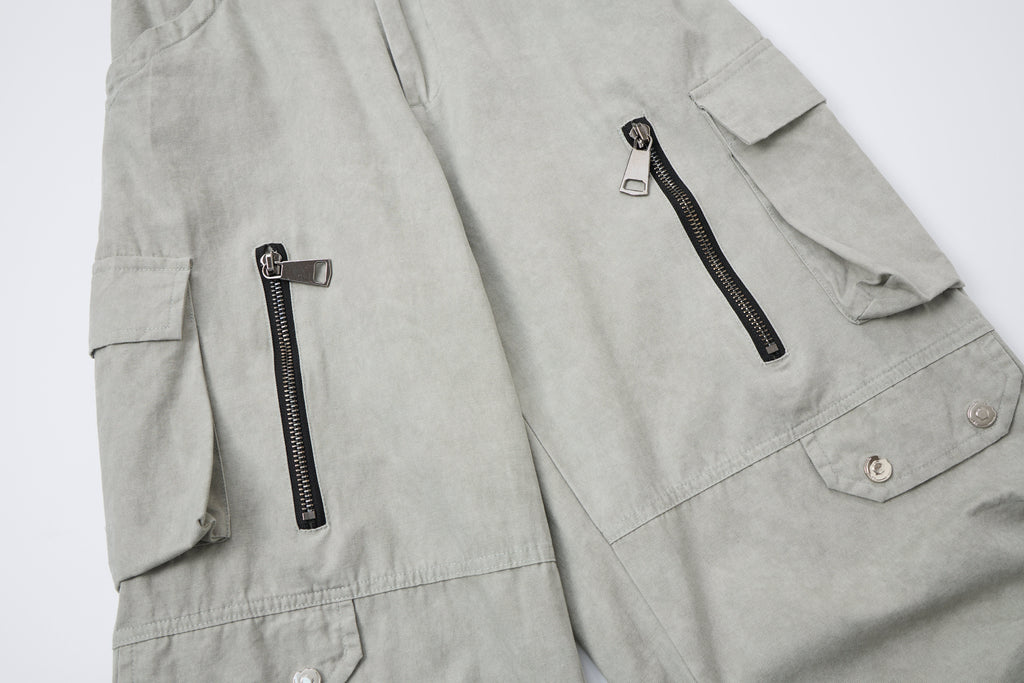 Silver District Women’s Light Gray Cargo Pants – Relaxed Wide-Leg Utility Pants with Zipper and Multi-Pocket Details