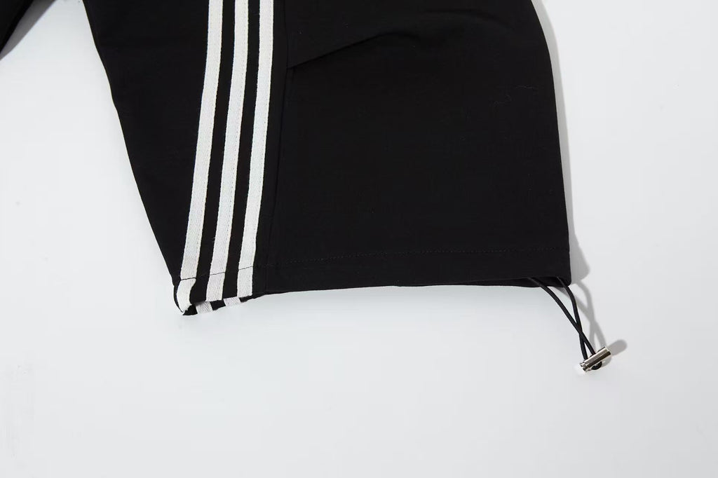 Women’s Retro Black & White Striped Baggy Track Pants with Cinch Hems