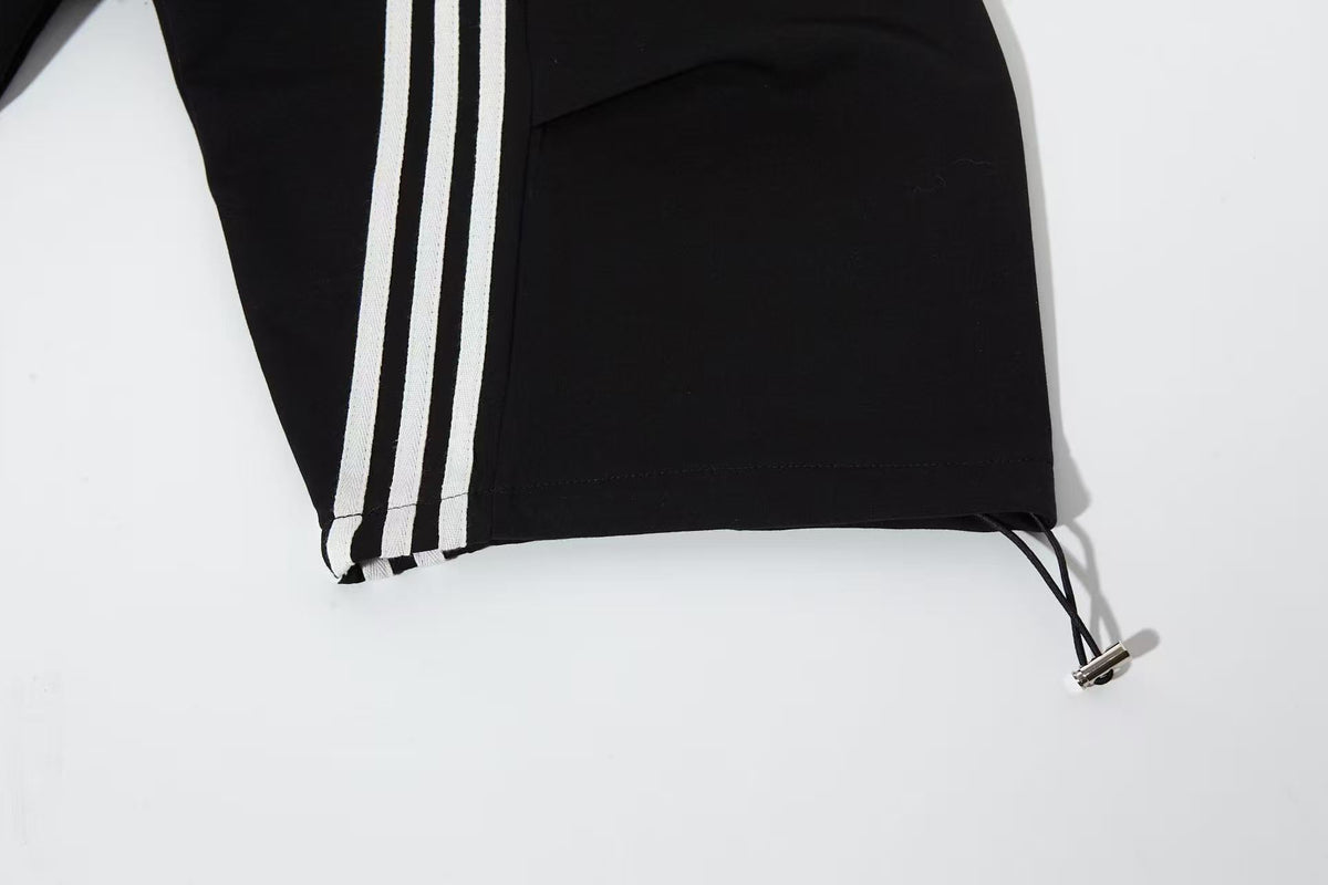 Women’s Retro Black & White Striped Baggy Track Pants with Cinch Hems