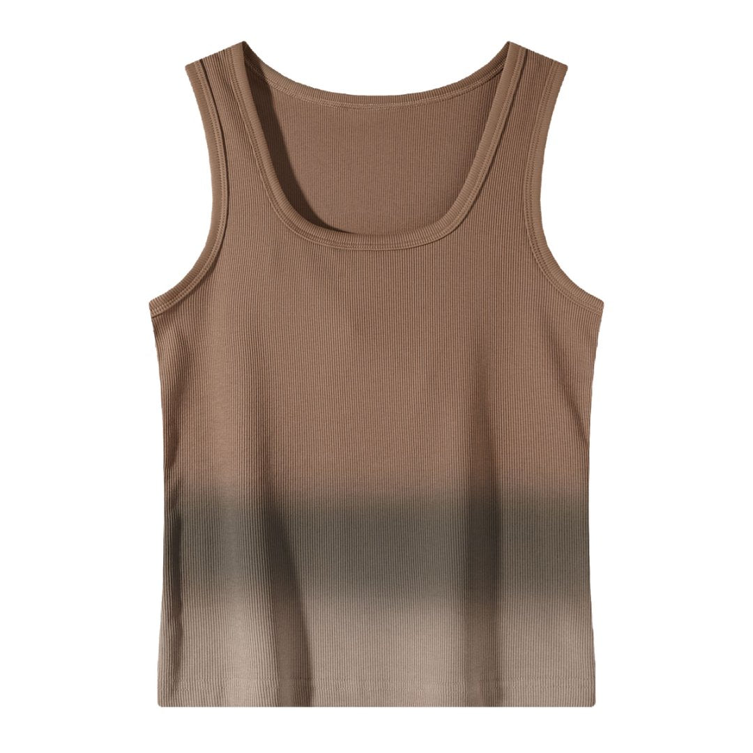 Women’s Sunset Ombre Ribbed Crop Tank Top – Blush Pink & Gray