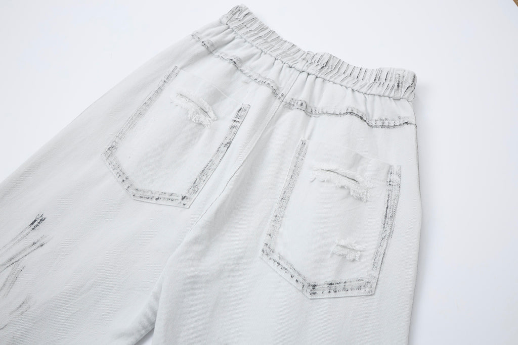 Women’s Arctic Rebel Distressed Cargo Jeans – White Baggy Wide-Leg Denim Pants with Zipper Details