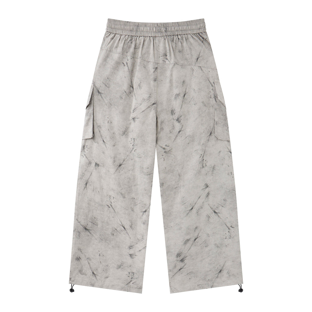 Desert Smoke Washed Cargo Pants – Women’s Gray Baggy Wide-Leg Utility Pants with Drawstring Waist