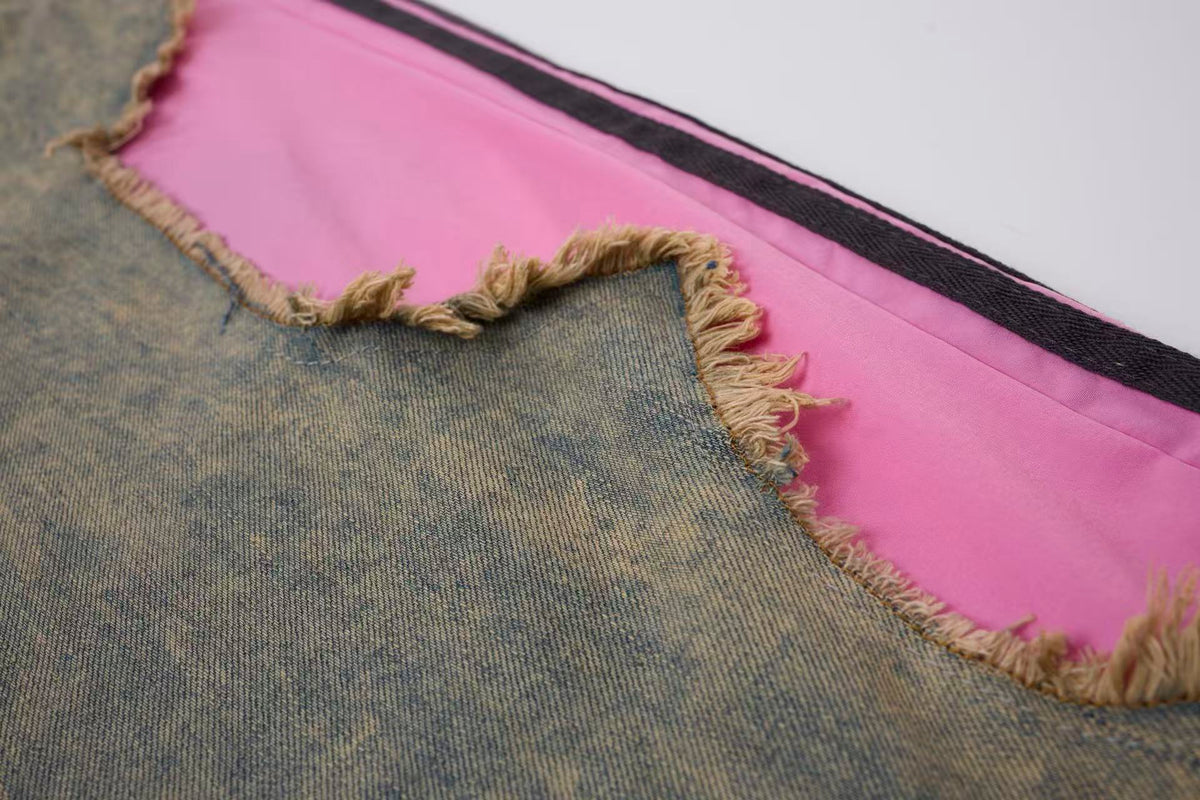 Women’s Pink Contrast Deconstructed Ultra-Baggy Wide-Leg Denim Jeans