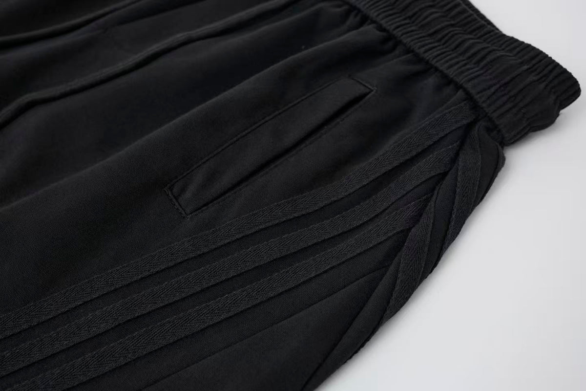 2026 New Arrival Black American‑Style Side‑Striped Casual Pants for Women, Trendy Spliced Draping Wide‑Leg Sweatpants