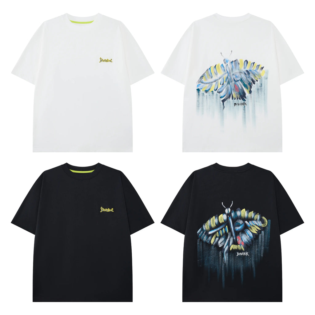 DIVINK Wingform Graphic Tee – Abstract Insect Art Oversized T-Shirt