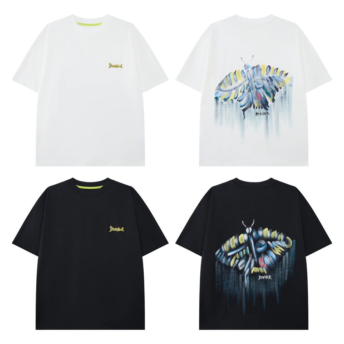 DIVINK Wingform Graphic Tee – Abstract Insect Art Oversized T-Shirt