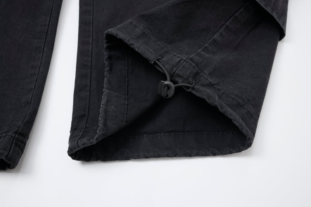 Midnight Rebel Women’s Multi-Pocket Cargo Pants – Washed Black Baggy Wide-Leg Streetwear Pants with Drawstring Waist