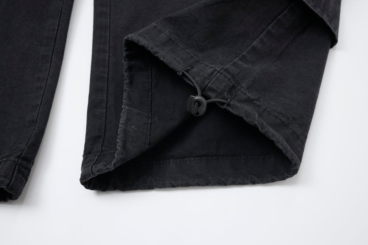 Midnight Rebel Women’s Multi-Pocket Cargo Pants – Washed Black Baggy Wide-Leg Streetwear Pants with Drawstring Waist