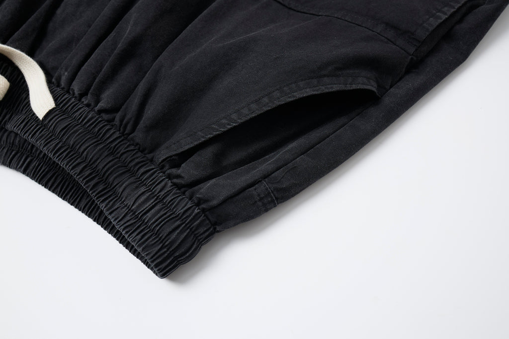 Midnight Rebel Women’s Multi-Pocket Cargo Pants – Washed Black Baggy Wide-Leg Streetwear Pants with Drawstring Waist