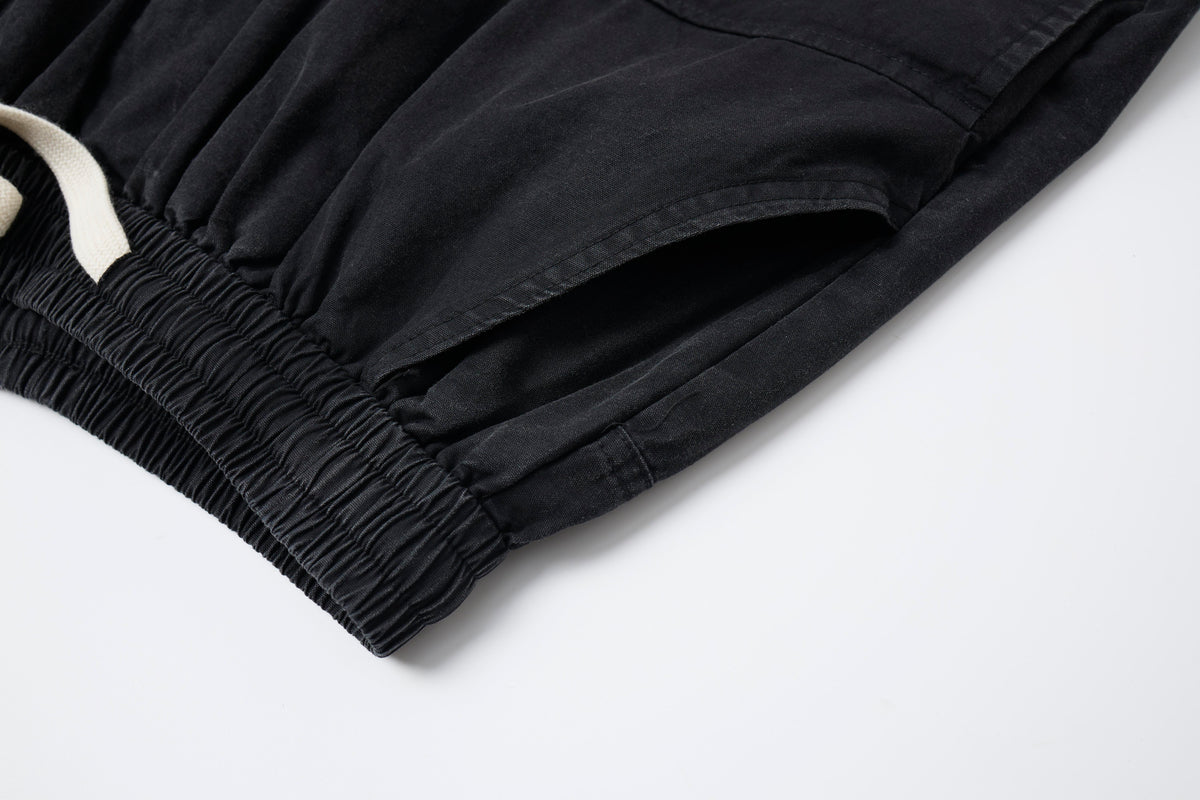 Midnight Rebel Women’s Multi-Pocket Cargo Pants – Washed Black Baggy Wide-Leg Streetwear Pants with Drawstring Waist