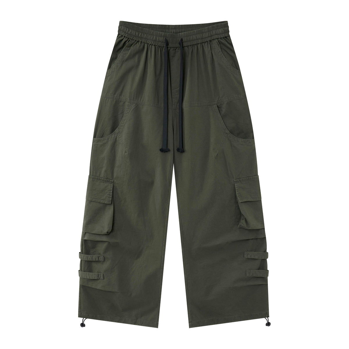 After Dark Women’s Washed Black Cargo Pants – Relaxed Wide-Leg Utility Streetwear Pants with Drawstring Waist