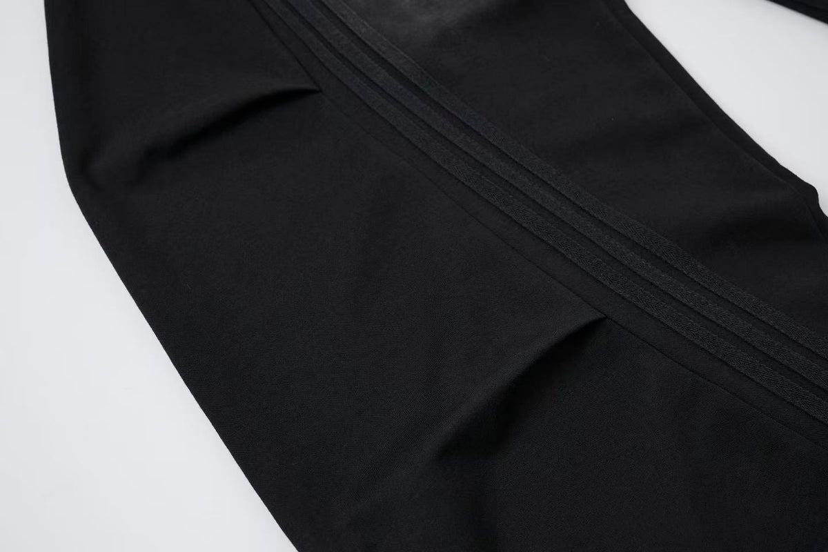 2026 New Arrival Black American‑Style Side‑Striped Casual Pants for Women, Trendy Spliced Draping Wide‑Leg Sweatpants