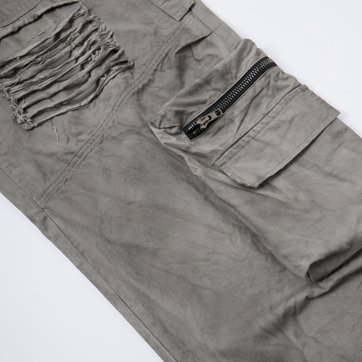 Concrete Rush Women’s Distressed Cargo Pants – Washed Gray Baggy Wide-Leg Utility Pants with Zipper Pockets