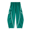 Women’s Varsity League Cargo Track Pants – Emerald Green Baggy Barrel Pants with White Racing Stripes