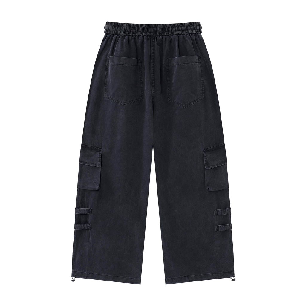 After Dark Women’s Washed Black Cargo Pants – Relaxed Wide-Leg Utility Streetwear Pants with Drawstring Waist