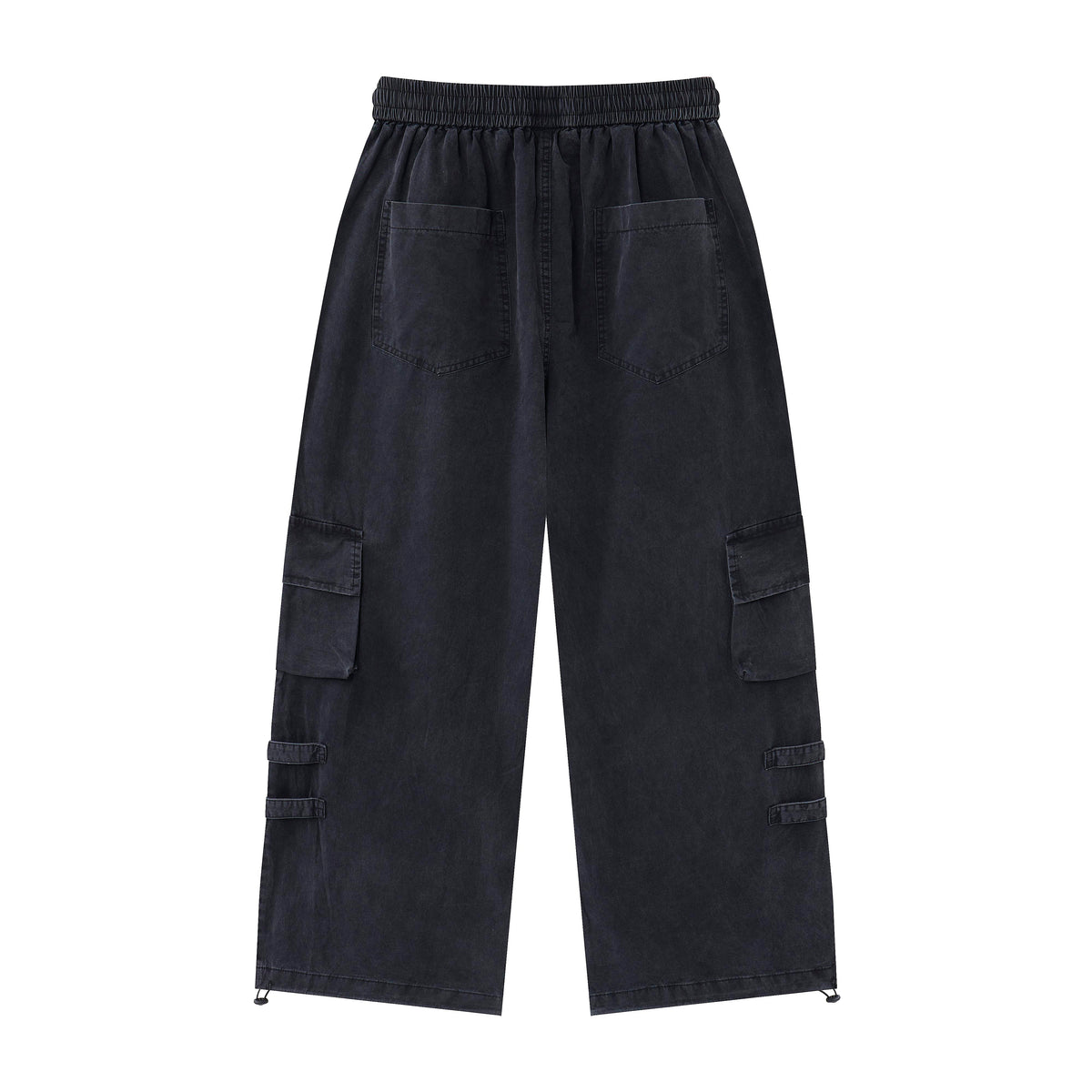 After Dark Women’s Washed Black Cargo Pants – Relaxed Wide-Leg Utility Streetwear Pants with Drawstring Waist