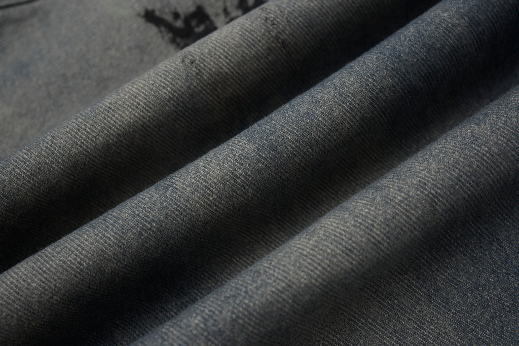 Women’s Concrete Canvas Graffiti Cargo Jeans – Washed Gray Baggy Wide-Leg Utility Denim Pants
