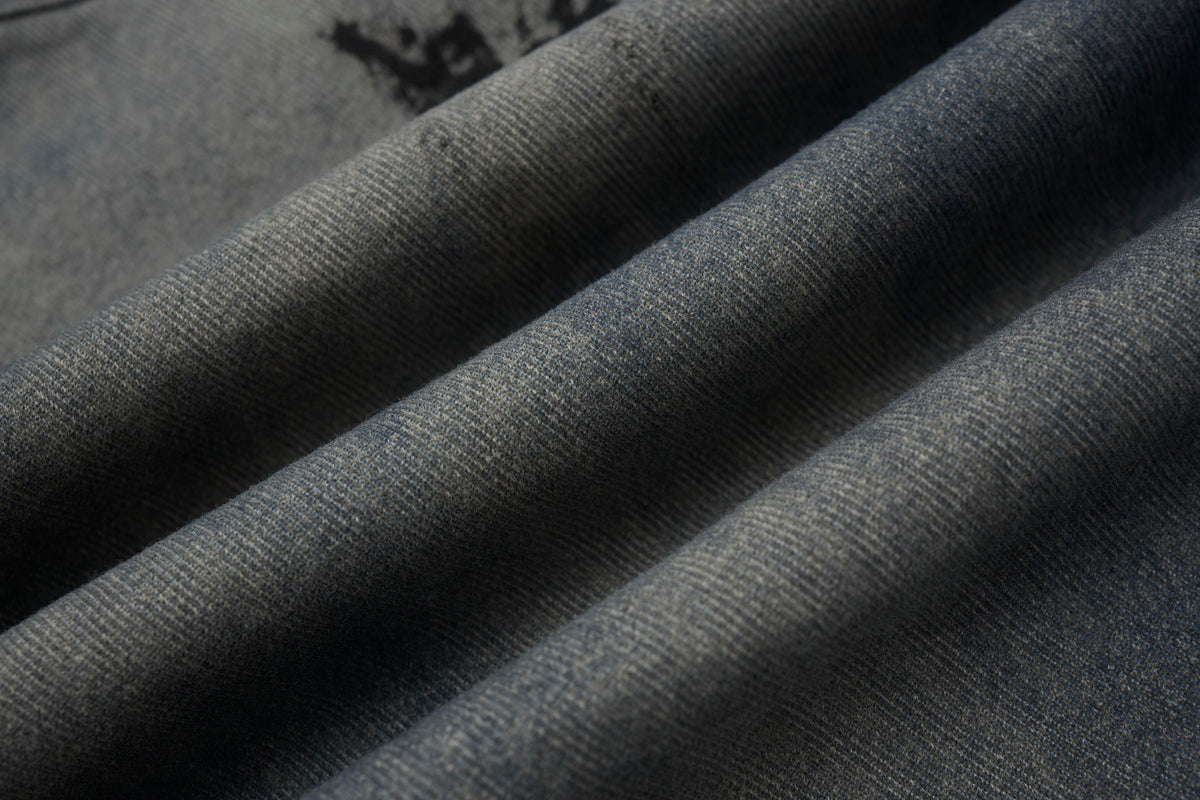 Women’s Concrete Canvas Graffiti Cargo Jeans – Washed Gray Baggy Wide-Leg Utility Denim Pants