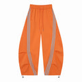 Women’s Retro Orange Striped Wide-Leg Track Pants with Adjustable Cinch Hems