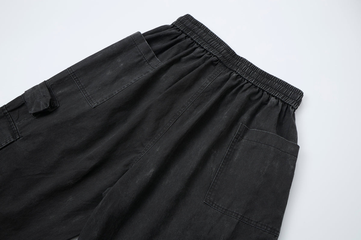 Noir Motion Women’s Washed Black Cargo Pants – Baggy Wide-Leg Utility Streetwear Pants with Multi-Pocket Detail