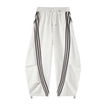 Women’s Black Curve-Stripe Parachute Pants – Oversized White Wide-Leg Streetwear Pants