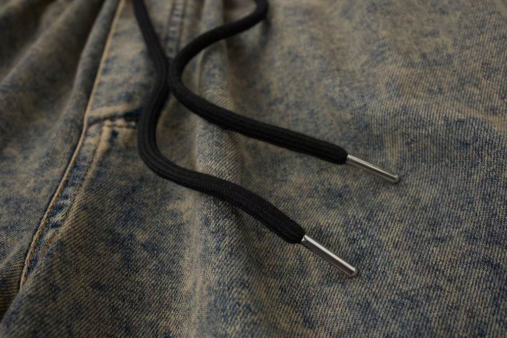 Pantalón de Mezclilla Vintage Gris con Paneles Azul Eléctrico y Corte Extra Ancho