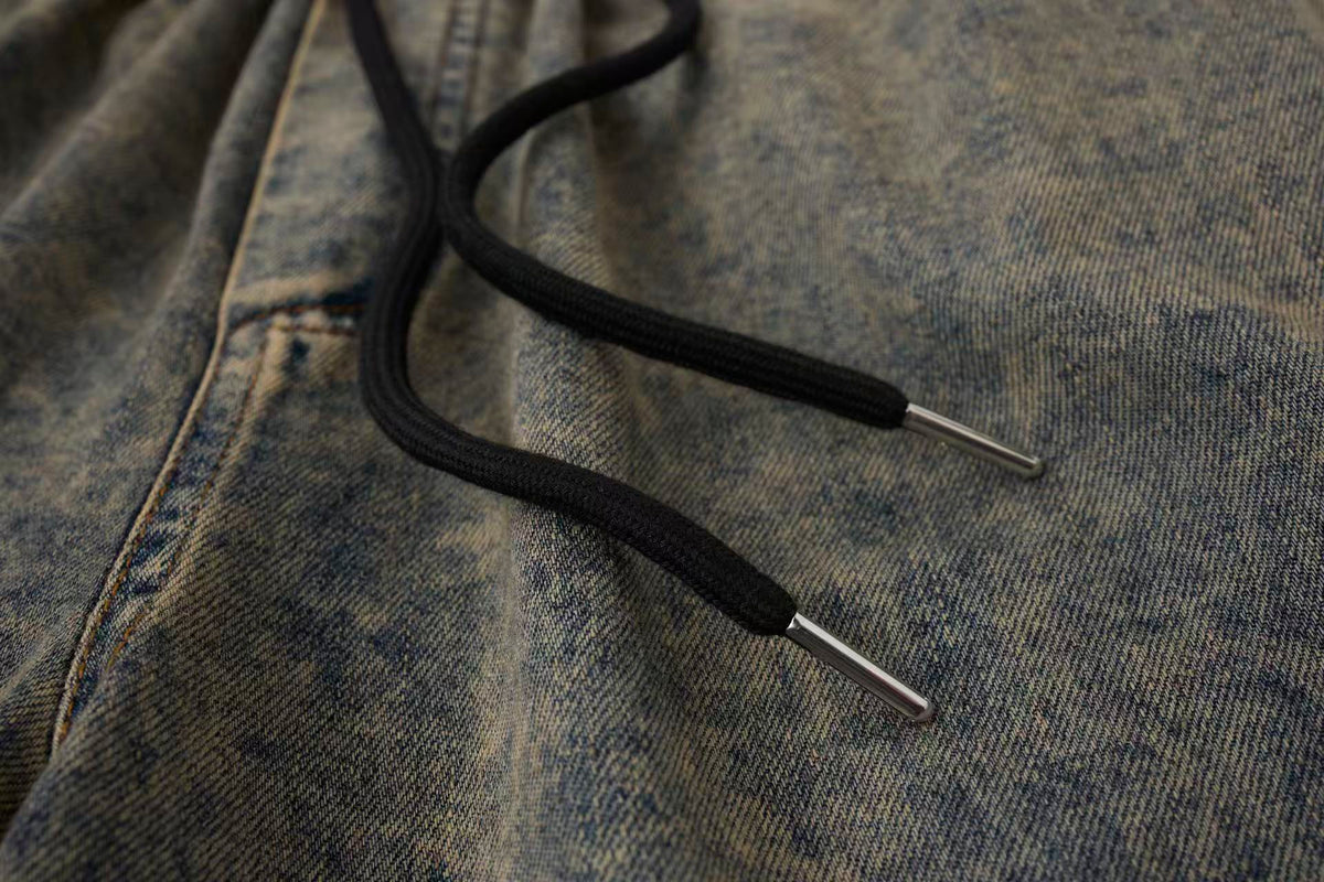 Pantalón de Mezclilla Vintage Gris con Paneles Azul Eléctrico y Corte Extra Ancho