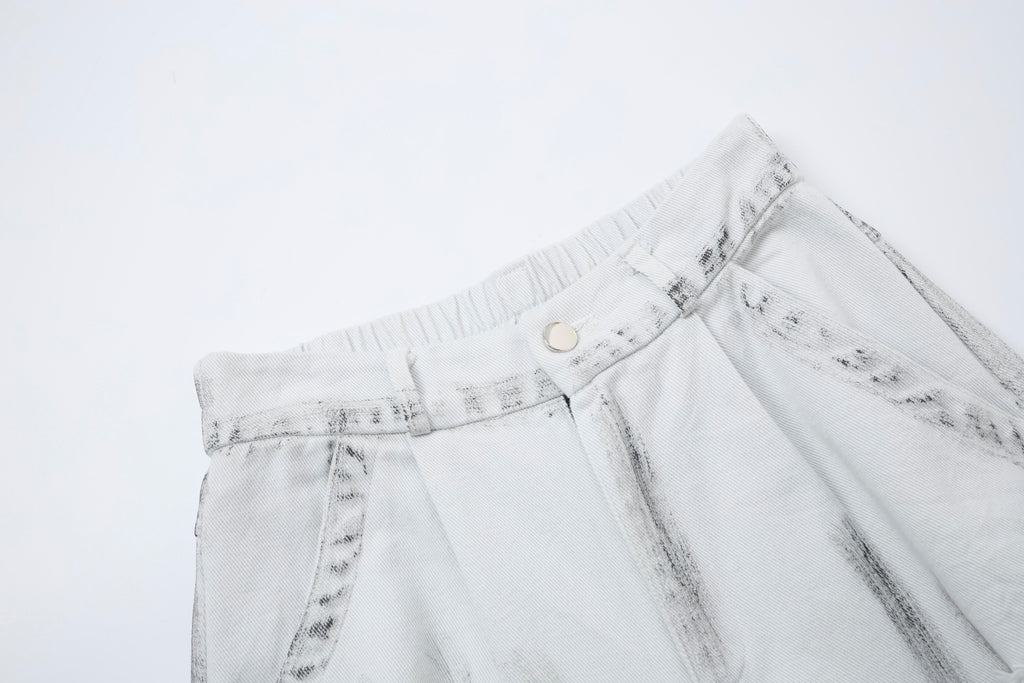 Women’s Arctic Rebel Distressed Cargo Jeans – White Baggy Wide-Leg Denim Pants with Zipper Details