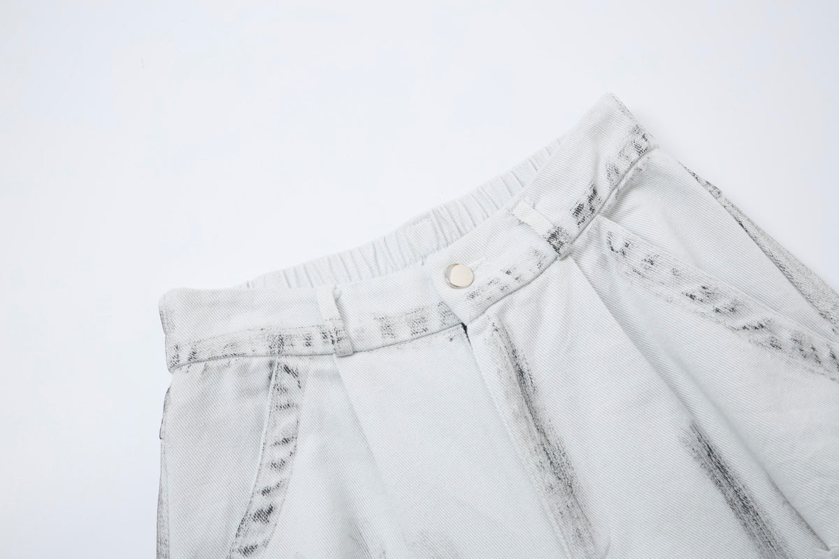 Women’s Arctic Rebel Distressed Cargo Jeans – White Baggy Wide-Leg Denim Pants with Zipper Details