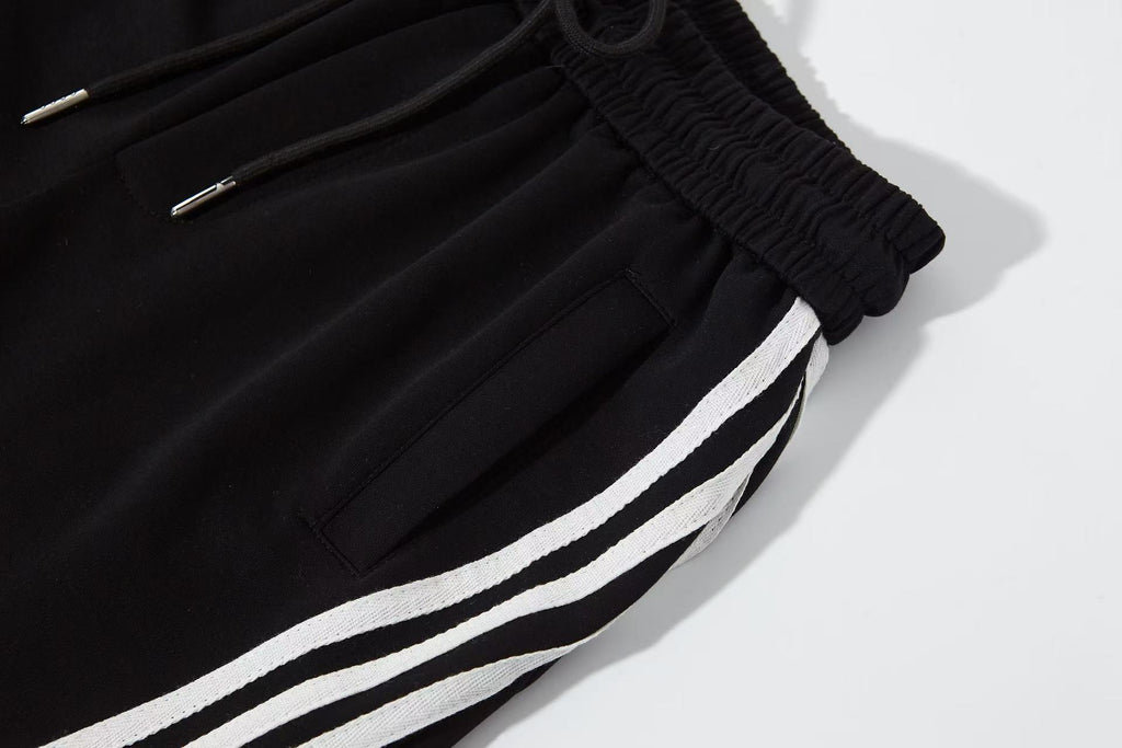 Women’s Retro Black & White Striped Baggy Track Pants with Cinch Hems