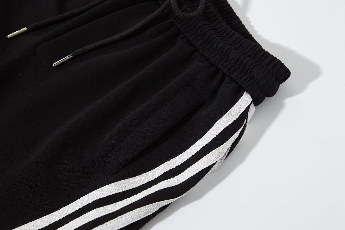Women’s Retro Black & White Striped Baggy Track Pants with Cinch Hems