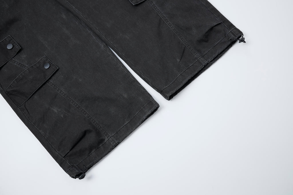 Noir Motion Women’s Washed Black Cargo Pants – Baggy Wide-Leg Utility Streetwear Pants with Multi-Pocket Detail